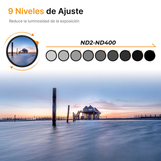Filtro Densidad Neutra Variable K&F Concept 58mm ND2-ND400 Serie Nano-X -OPEN BOX-