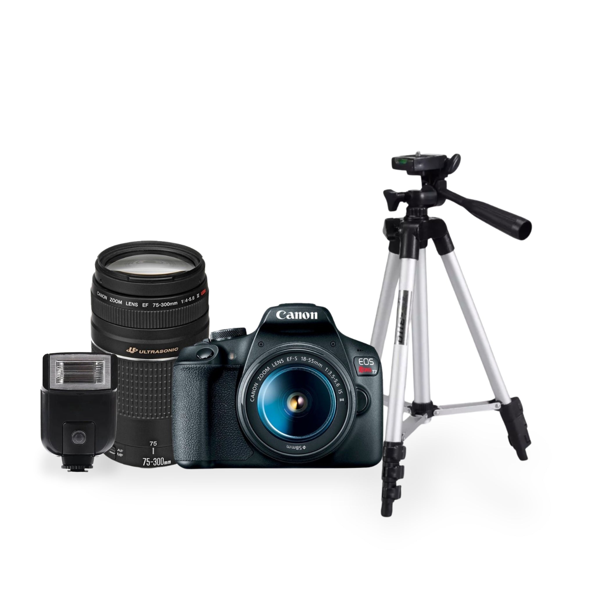 Kit Cámara Canon EOS Rebel T7 con lentes Tripie y Flash de