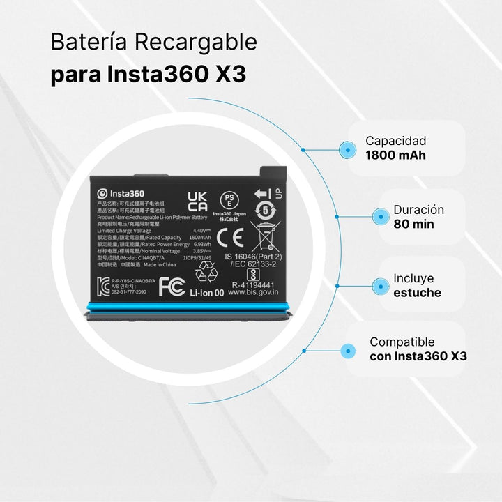 Batería Recargable para Cámara Insta360 X3 1800mAh - Profoto