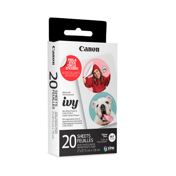 Papel Fotográfico Adhesivo Canon ZINK Circular para Impresora IVY - 20 Hojas