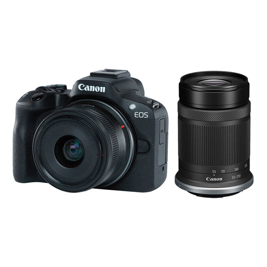 Cámara Canon Mirrorless EOS R50 con RF-S 18-45 y 55-210mm