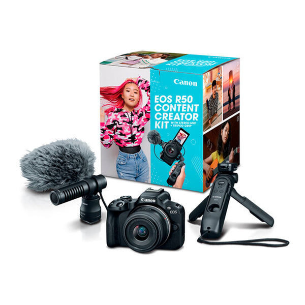 Kit Cámara Canon Mirrorless EOS R50 Content Creator con Tripie y Micrófono