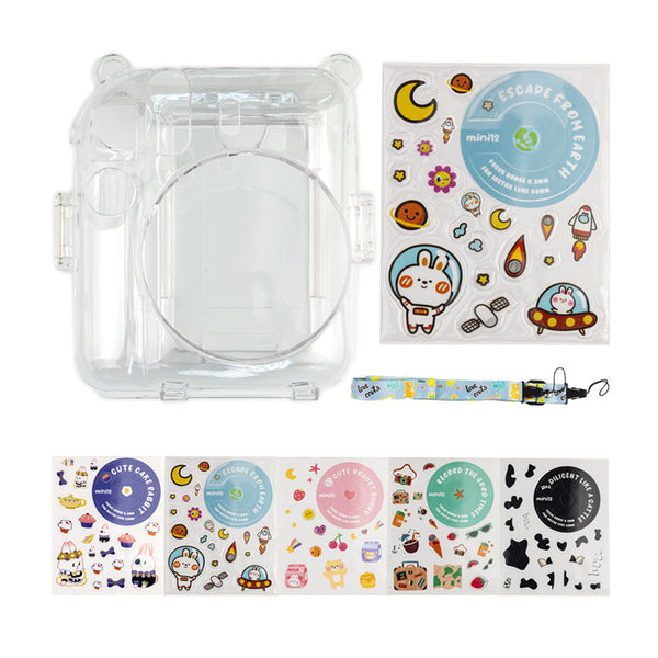 Kit Funda Transparente para Instax Mini 12 con Calcomanías Azul