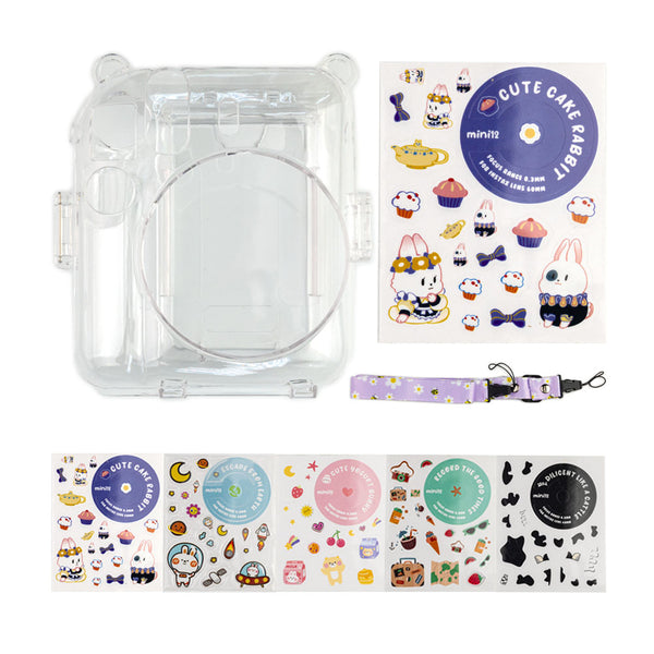 Kit Funda Transparente para Instax Mini 12 con Calcomanías Morado