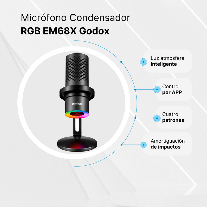 Micrófono Condensador USB EM68G Godox eSports RGB para PC/Mac OS - Profoto