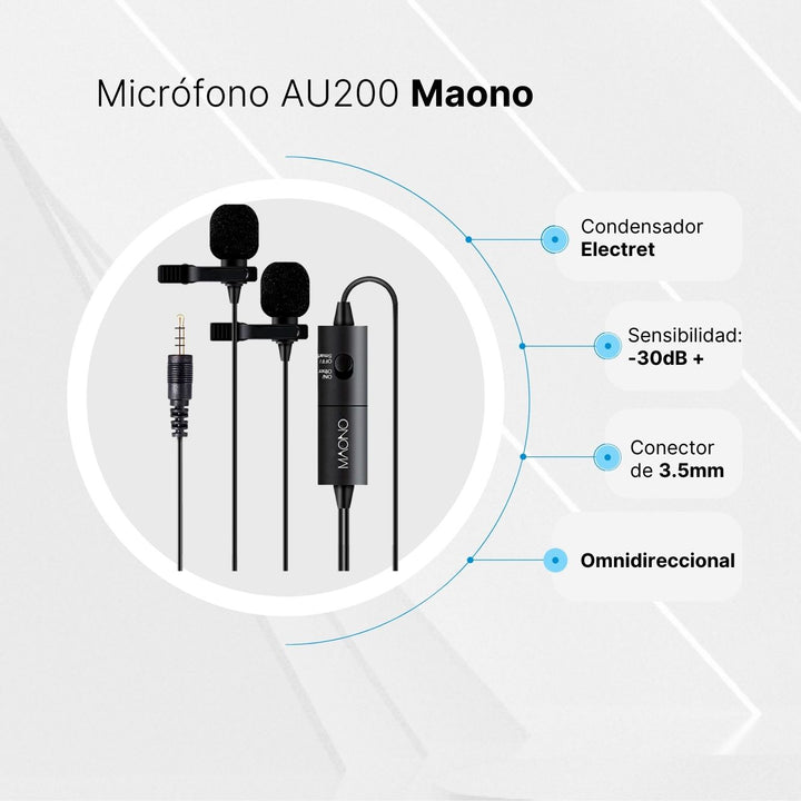 Micrófono de solapa Maono AU-100 3.5 mm, 6 m