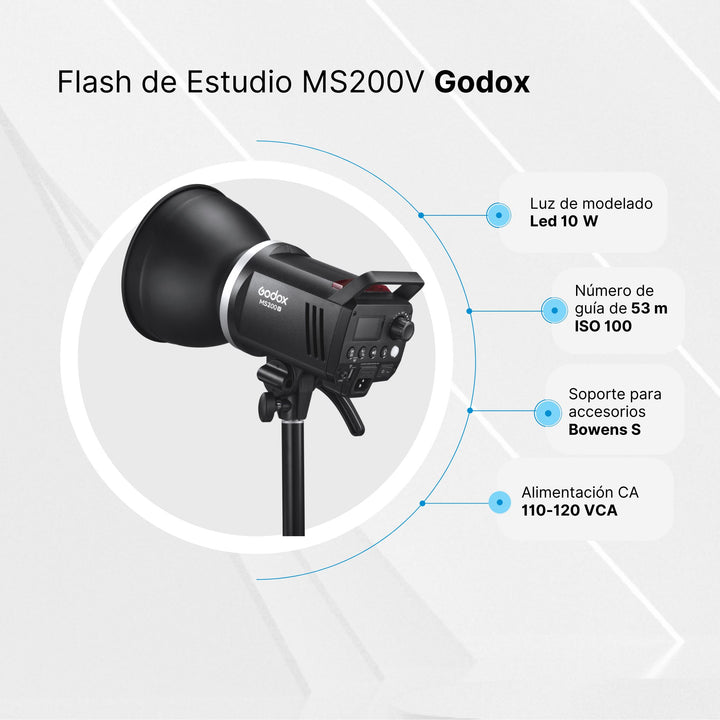 Flash de Estudio Godox MS200V con Luz de Modelado Led - Profoto