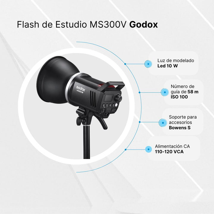 Flash de Estudio Godox MS300V con Luz de Modelado Led - Profoto