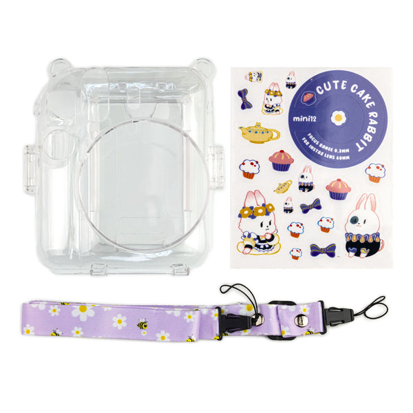 Funda Transparente para Cámara Instantánea Instax Mini 12 con Accesorios Morado