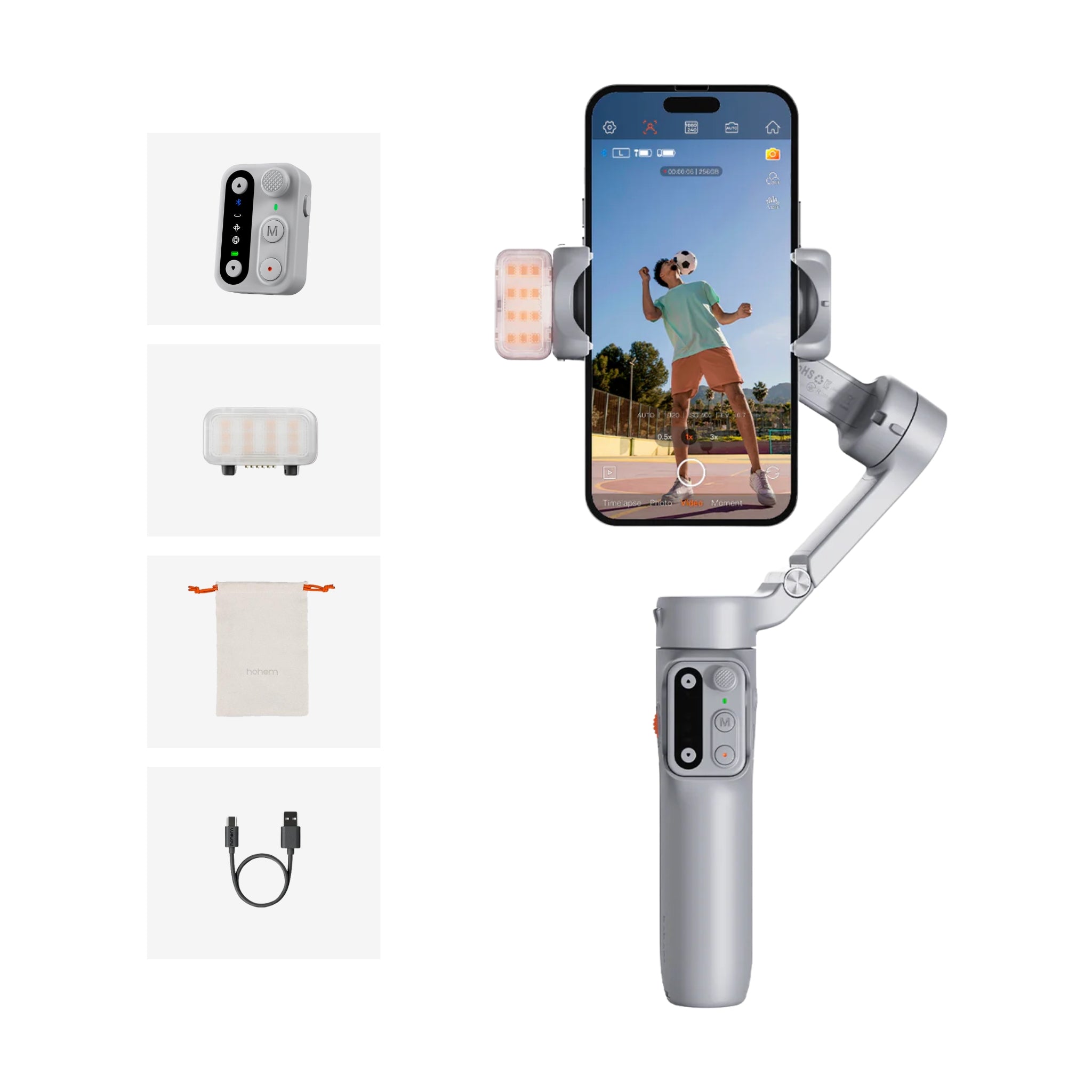 Estabilizador Gimbal para Celular Hohem iSteady X3 Gris con Luz Magnética