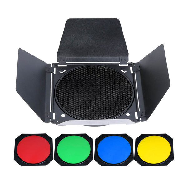 Kit Barndoor Godox BD-03 con Grid y Filtros de Color para Serie E