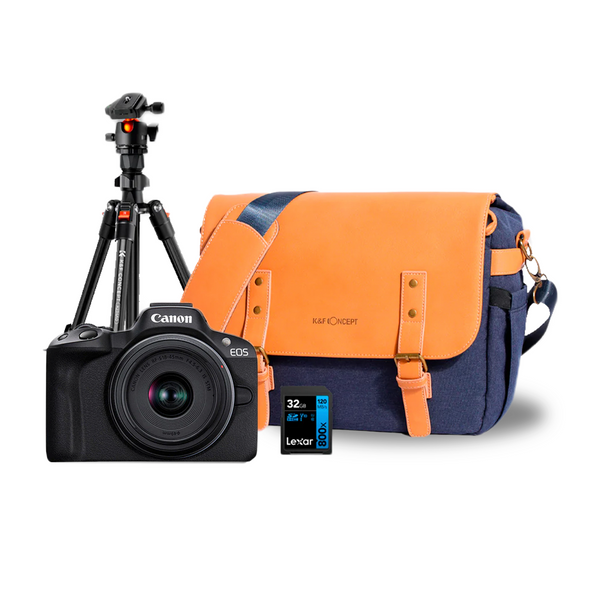 Kit Cámara Canon EOS R50 con Lente Memoria 32GB Mochila y Tripie K&F Concept