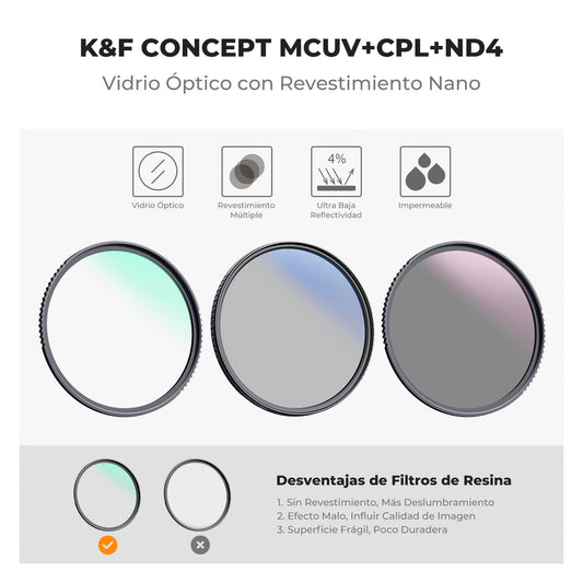 Kit de Filtros K&F Concept MCUV+CPL+ND 67mm Revestimiento Serie Nano K