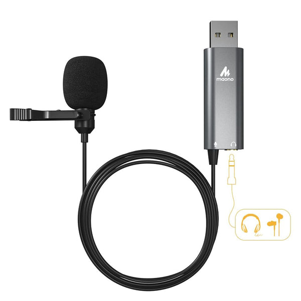 Micrófono Lavalier Maono AU-UL20 USB con Conector Auriculares