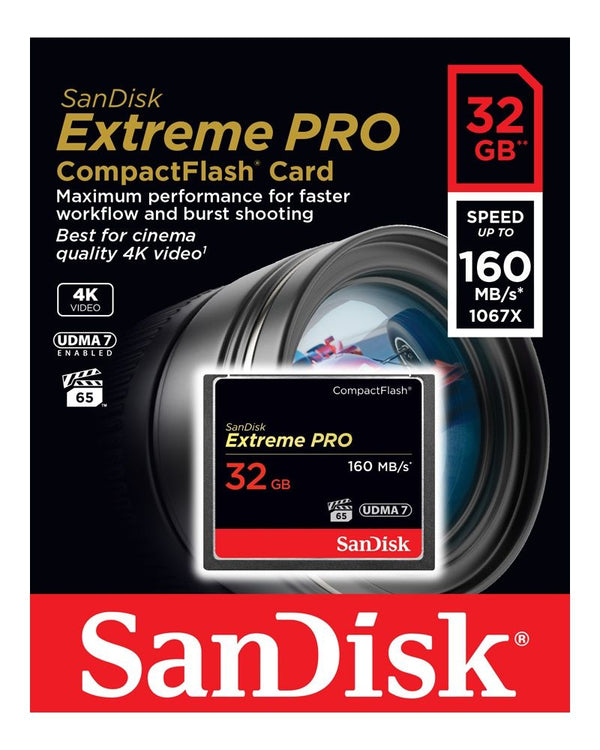 Tarjeta de Memoria Compact Flash 32GB SanDisk Extreme Pro 160 MB/s
