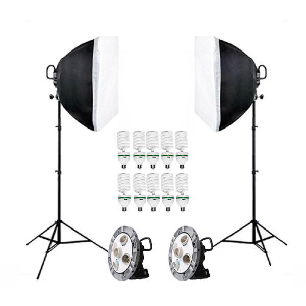 Kit Doble de iluminación Continua TL-5 con Socket, Softbox, Tripie y 10 Focos Godox