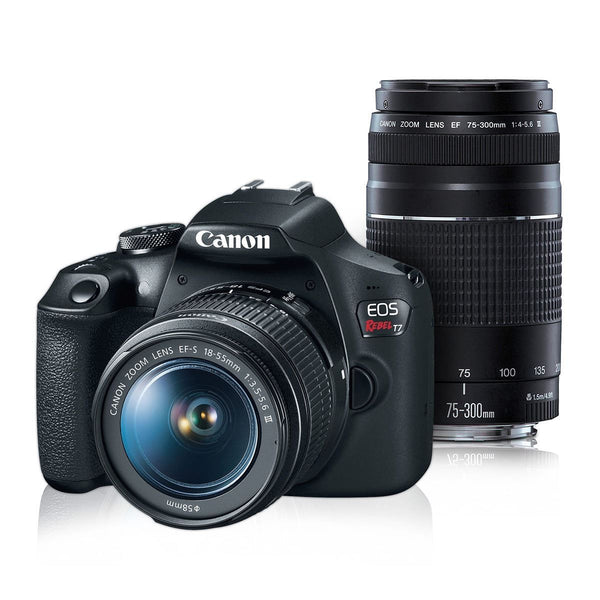 Cámara Canon DSLR EOS Rebel T7 con lentes EF-S 18-55mm y EF 75-300mm