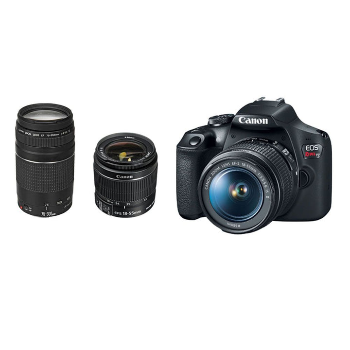 Cámara DSLR Canon EOS Rebel T7 con lentes de 18-55mm y 75-300mm
